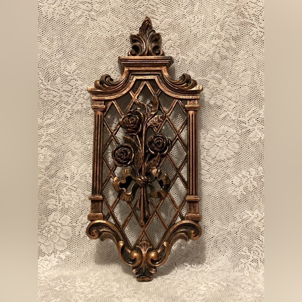 Fruit/Flowers/ Cornucopia WALL ART SET OF 4 COPPER/GOLD tone Resin/plastic 1971
